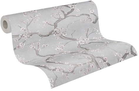 Livingwalls Hot Spots Non-Woven Wallpaper Floral 10,05 m x 0,53 m - Grey, Pink, Black, Metallic - Textured Wallpaper - 781993