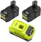 Koctoto 2 Packs 8.0Ah Ersatz für Ryobi Akku 18V mit Ladegerät, Kompatibel mit Ryobi Akku P102, P103, P104, P105, P107, P108, 18.0 Volt, Akkuladegerät