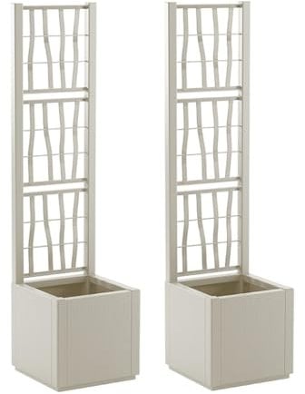 Kreher 2 x XL Rankgitter, Spalier mit Pflanzkasten aus robustem Kunststoff. In verschiedenen Größen und Farben. Top für Garten, Terrasse und Balkon! (Beige schmale Version)