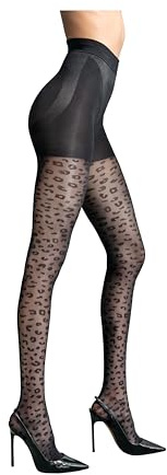 L'eggs Women's 360 Degree Contour Shaping Tights for Sculpted Style and Comfort, Black Leopard Print, Small