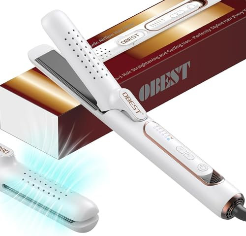 Plancha de Pelo y Rizador 2 en 1, Airflow Curler 360° y Infrarrojo, Calentamiento Rápido 30s, 5 Niveles de Temperatura, Estilizador de Doble Voltaje y Protección Contra Sobrecalentamiento