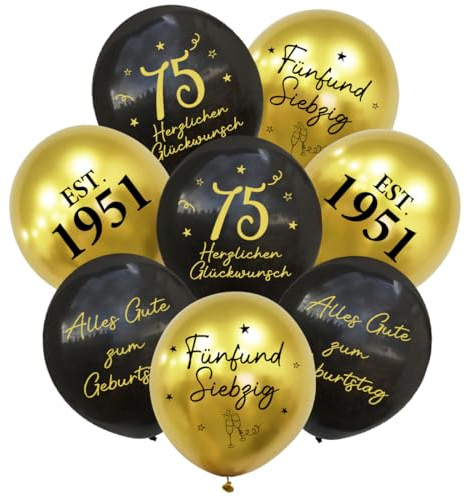 24 Stück Deko 75. Geburtstag Luftballons Schwarz Gold, 1951 Ballons 75 Alles Gute zum Geburtstag, Happy Birthday Luftballon 75 Jahre für Mann Frauen 75 Geburtstagsdeko, Geburtstagsfeiern Deko