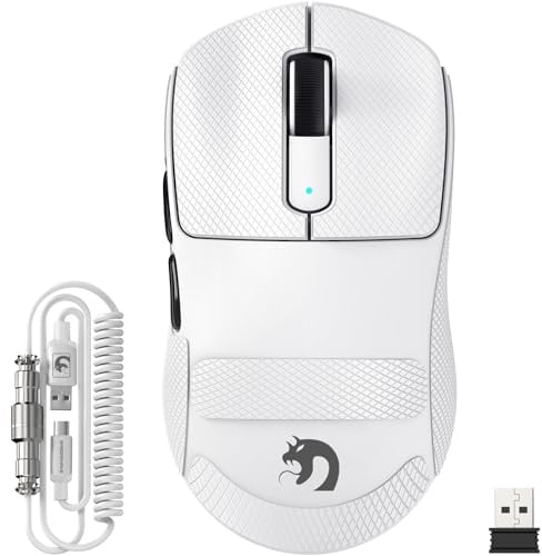 MAMBASNAKE M3 39g SUPERLEICHTE Kabellose Gaming-Maus mit Spiralkabel, PixArt PAW3395PRO-Sensor, Bis zu 40000DPI, BT/2,4G Kabellos/Kabelgebunden, 100Mio. Klicks Mikroschalter, für PC/Xbox/PS/Mac (Weiß)