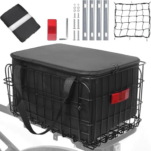 Hanured® Panier à vélo arrière, Panier Pliant pour vélo avec Doublure imperméable Amovible, Filet de Chargement, Housse imperméable et Bande réfléchissante