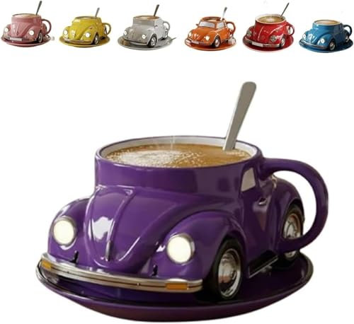 Käfer Enthusiast Kaffeetasse Und Auto Thementasse - Doppelwandiges Keramikdesign, Kreatives Geschenk Für Männer Und Frauen, Langlebig, Mikrowellengeeignet, Orange