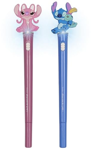 DISNEY Stitch 2x LEUCHTENDER Stift, blaue Tinte, Schule, Stift mit Figuren SET (G)