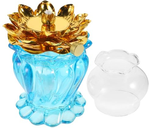 HAMPPLIES Kristallglas Lotus Öl-Lampe Brenner Retro Petroleumlampe Winddicht Antik Deko Für Innenräume Und Buddhistische Zeremonien in Blau