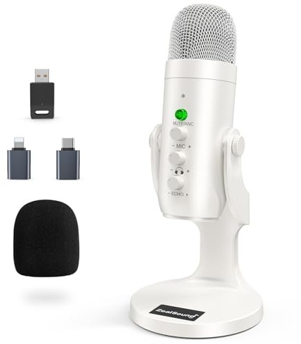 zealsound Wireless USB Condenser Microphone for PC & Phones with Noise Cancel, Desktop Streaming Mic with Mute Button, Gain & Monitor Control, Plug & Play for Podcast, Gaming, ASMR, Recording