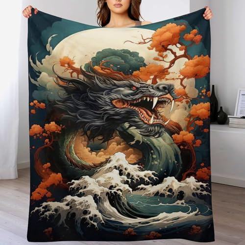 LCWWW Drache Decke, Flannel Tagesdecke Couchdecke Sesseldecke Wohndecke Vier Jahreszeiten Kuscheldecke Sofadecke 150×200cm