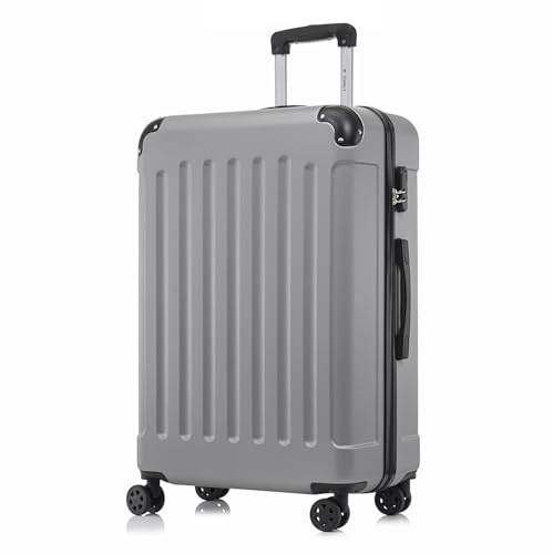 YONSLY Koffer Suitcase XL Hellgrau, Trolley Reisekoffer, Rollkoffer Handgepäck mit 4 Rollen 360°, Hartschalenreisekoffer, Zahlenschloss, Weicher Gummigriff