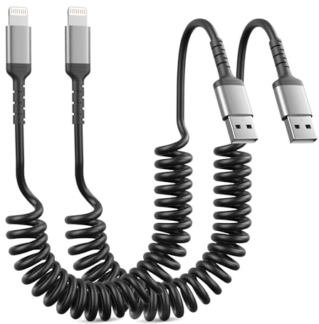 ADILIFT USB to Lightning Coiled Cable 2Pack, MFi Certified Short Fast Charging Cord Apple Carplay Cable for iPhone 14 13 12 11 Pro Max Mini 10 8 Plus XR SE, AirPods