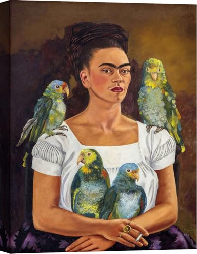 ART PRINT CAFE' Leinwandbild: Frida Kahlo, Ich und meine Papageien, 60x40 | Hochwertiger Leinwanddruck. 100 % in Italien hergestellt