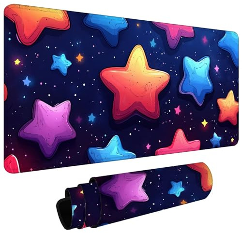 Mauspad Gaming XXL - Großes Mousepad 800x400x3mm Bunte Sterne Tischunterlage Large Size, Verbessert Präzision und Geschwindigkei, rutschfeste Schreibtischunterlage, Wasserdicht Langlebig L#L101