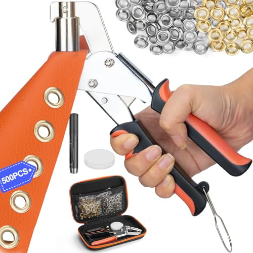 Profi Ösenzange Set für planen & stoffe mit 500 rostfreien Ösen, Ösenstanze mit Tragetasche für Tarp, Stoff, Leder Sonnensegeln, für Planenösen & Metallösen