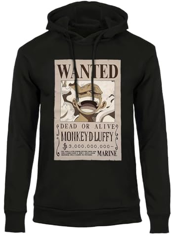 One Piece Luffy Wanted - Unisex-Kapuzenpullover aus Baumwolle, Regular Fit, für Herren & Jugendliche