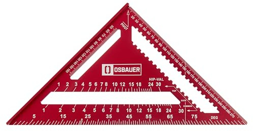 Osbauer 300 mm (12 Zoll) Zimmermannswinkel - Metrischer Speed-Winkel, 90-Grad-Dachwinkel-Messwerkzeug Aus Aluminium – Rot
