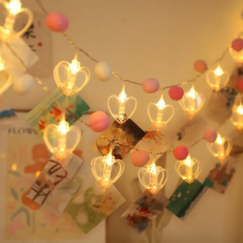 Lichterkette mit 20 LED-Lichterketten mit 20 Herz-Fotoclips, 3 m, batteriebetrieben, für Wand, Schlafzimmer, Hochzeit, Party-Dekoration
