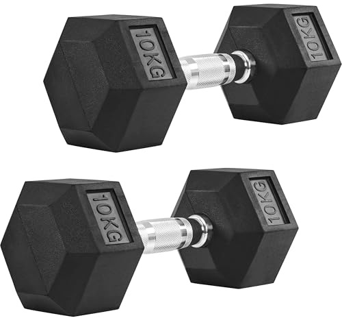 Yaheetech 2er-Set Kurzhanteln 5/10 kg Hexagon Hanteln Gummiummantelt & Bodenschonend Sechseckige Anti-Rutsch-Hanteln für Ganzkörpertraining im Heim-Fitnessstudio