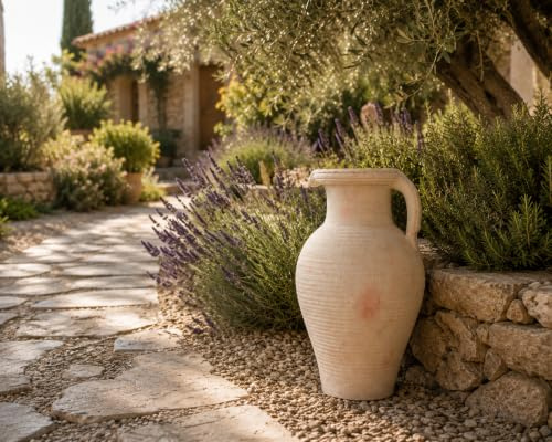 Amphore Krug Terracotta 60 cm Handgefertigt Unikat aus Tunesien – Vase mit Henkel für Garten Terrasse und Wohnraum