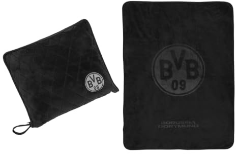 BVB 2in1 Stadion Set - Decke und Kissen - schwarz Reise-Set + Aufkleber Wir | Borussia Dortmund