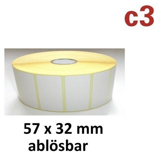 57x32 mm ThermoEtiketten ABLÖSBAR Rolle mit 2.100 Etiketten Zebra ,Citizen,Intermec, TEC