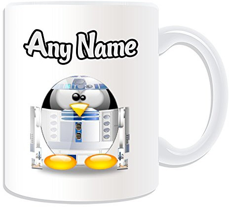 Personalised Gift - R2-D2 Mug (Penguin Film Character Design Theme, White) - Any Name / Message on Your Unique - Costume Movie Superhero Hero Star Wars Jedi Lightsaber Laser Sword Artoo-Detoo Artoo