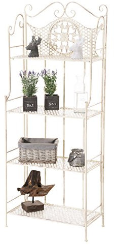 CLP Anika stabiles Standregal im Landhausstil I Klappbares Eisenregal mit 4 Regalböden I erhältlich Antik Creme