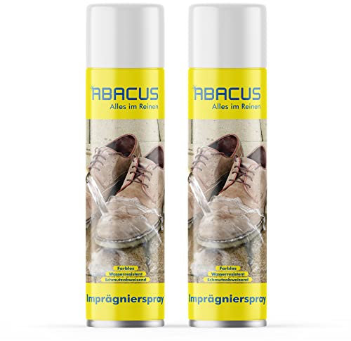 ABACUS® Imprägnierspray mit Nanoversiegelung, Textil-Imprägnierung mit Lotuseffekt, Imprägniermittel für Schuhe, Nanoversiegelung für Textilien, Zelt-Imprägniermittel – Imprägnierspray 2x 400 ml