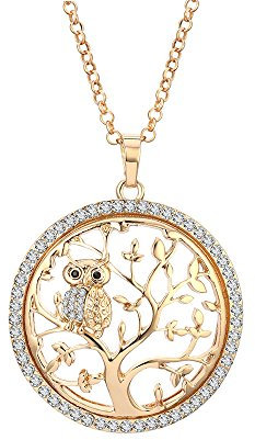 PengJin Halskette für Frauen, Baum des Lebens, Halskette, niedlich, Eule, Anhänger, Halskette, für Mädchen, Gold, lange Kette mit Zirkonia-Kristall, Kristall, Metall, Gold, Silber, Kristall