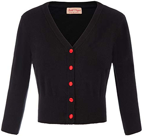 Belle Poque Girls Cute Vintage 3/4 Sleeve Front Buttons Embroidered Cardigan Shrug Black(928-1) X-Large