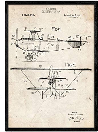 Nacnic Poster Patent Aufklärungsflugzeug. Blatt mit altem Design-Patent in der Größe A3 und Vintage-Hintergrund