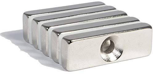 5x Neodym Magnet mit Bohrung und Senkung - 30x10x5mm 6KG Zugkraft - für M4 Senkkopfschraube - Senkloch zum anschrauben - M4 Senkbohrung Senkkopf [5 Stück]
