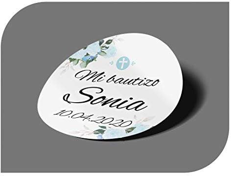 CrisPhy Pegatinas Personalizadas Comunion o Bautizo con Nombre y Fecha, Etiquetas Adhesivas para Invitacion Boda, Compromiso, Cumpleaños, Fiesta, Vintage, Sellos (Modelo 6)