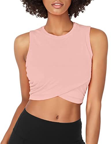 Sanutch Bauchfreies Oberteil für Damen mit gekreuzter Vorderseite, Rosa, Klein