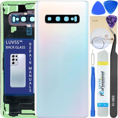 LUVSS Akkudeckel Kompatibel für Samsung Galaxy S10 Rückseite Glas Deckel Original Backcover Ersatz Reparatur Set SM-G973F/DS (Weiß)