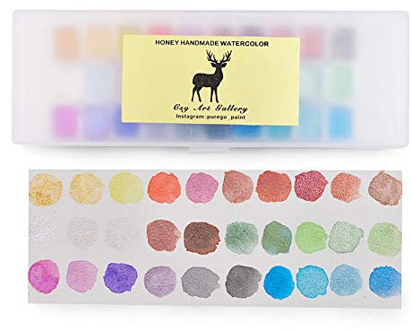 Handmade Water Color paint set, 30 colors Metallic Solid Sub-Pack Quarter Pans Nail Art Pearlescent Watercolor Calligraphy Ink Hand Lettering Art Supplies