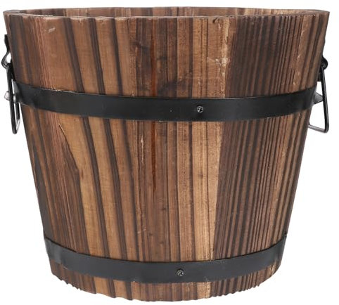 Angoily Holz Blumentopf Garten Holzfass Blumenkasten Kaktus Sukkulenten Topf Pflanzgefäß Blumenvase Vintage Übertopf Eimer Blumenkübel Blumeneimer Pflanztopf für Landhaus Deko Vase Balkon Dekoration