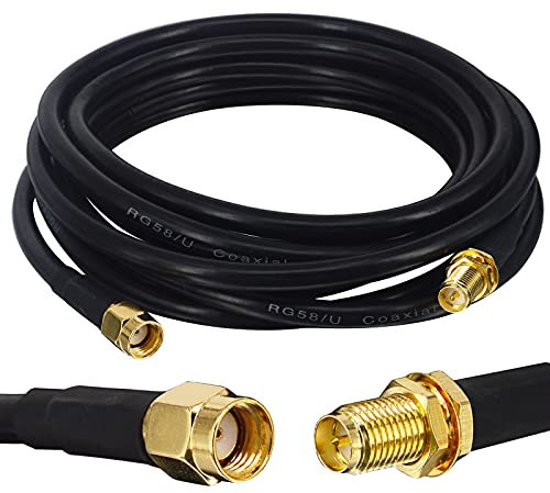 Boobrie Verbessert SuperFlex RG58 3M RP-SMA-Stecker auf RP-SMA-Buchse Kabel RP-SMA-Kabel Kabel Koaxialkabel RP-SMA-Antenne mit geringem Verlust RPSMA-Extender für 4G-WLAN-Antenne WLAN-Router Hotspot
