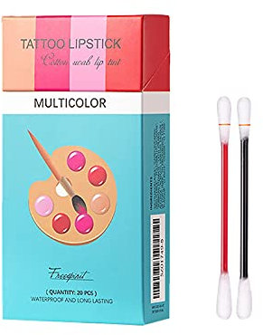 Lipstick Wattestäbchen Set,20 Stück/Box Frauen Langlebiger Lipgloss,wasserdichter kussfester Matt Tattoo Lippenstifte Tabak Box Set,Einfach Zu Tragen,Einweg-Lippenflecken-Zigarette Lippenstift (E)