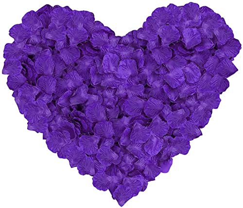 Happium Lot de 1000 pétales de Roses artificielles en Soie - Décorations romantiques - Émulation - Pétales de Roses pour décoration de Mariage,Saint-Valentin,Confession -Décoration de fête, (Violet)
