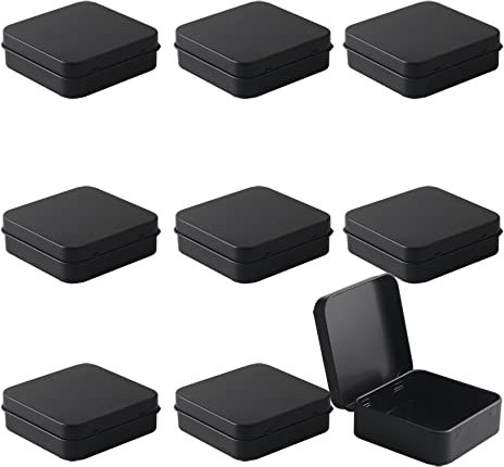 ZEOABSY 30 Pezzi Scatola di Metallo Latta, 70 x 70 x 22 mm, Nero Quadrato Incernierato Lattine Mini Contenitori Tin Metallo Portatili per Casa Organizzatore Stoccaggio