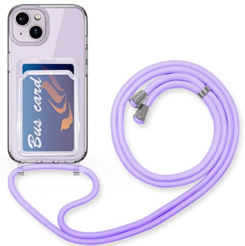 FMPCUON Silikon Handykette für iPhone 6/6s/7/8/SE 2020/SE3 2022 Hülle mit Band Handyhülle für zum Umhängen Transparent Schutzhülle zum Umhängeband Abnehmbar Necklace Case mit Kartenfach,Lila