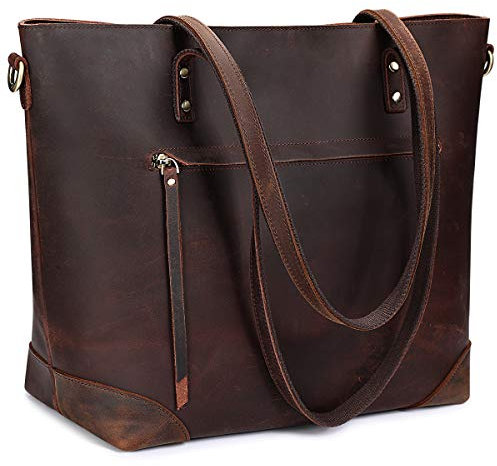 S-ZONE Damen Schultertasche Vintage 3-Wege Echtleder Laptoptasche Reisetasche Arbeitstasche Geldbörse Handtasche Messenger Bag