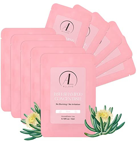 ALLOVE Wimpern-Shampoo-Konzentrat, 5 ml * 10 Wimpern-Shampoo für Wimpernverlängerungen, empfindliches und nicht reizendes Wimpernverlängerungs-Reinigungskonzentrat, Wimpern-Shampoo – Aloe