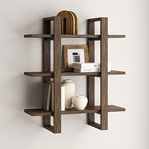 Nathan James Schwebende Wand-Bücherregale, 3-stöckiges Ausstellungsregal, dekoratives modulares Regal aus Massivholz für Schlafzimmer, Kinderzimmer, Bad oder Küche