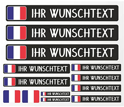 Samunshi® Fahrrad Namensaufkleber Frankreich Flagge - Name für Auto Motorrad Fahrrad Helm - Aufkleber Sticker Set personalisiert - Tuningaufkleber
