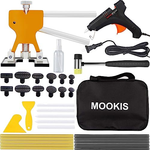 Mookis Kit Ripara Ammaccature 34PCS Tirabolli per Carrozzeria Dent Repair Kit con Estrattore per Ammaccature in Oro, Martello e Borsa Portatile