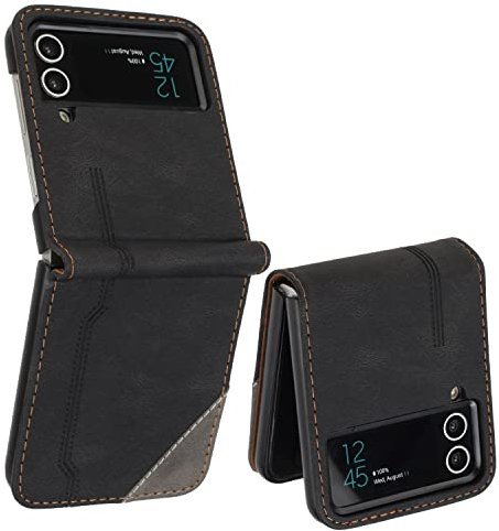 Radoo Cover per Samsung Galaxy Z Flip 4, Custodia in PU Pelle Portafoglio Flip Chiusura Magnetica Antiurto Funzione Scomparti, Supporto Pieghevole per Samsung Galaxy Z Flip 4 (Nero)