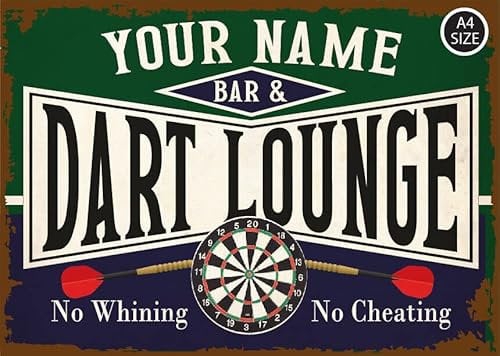 ELITEPRINT Personalised Dart Lounge & Bar Sign Indoor/Outdoor Game Room Decor Metal Plaque - Wall Art Decorations (A5 (14.8cm x 21cm))