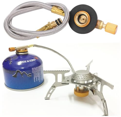 BORDSTRACT Camping Gas Refill Adapter, Universal Brass Stove Burners Switching Valve Regulator with Tube for Outdoor BBQ Camping